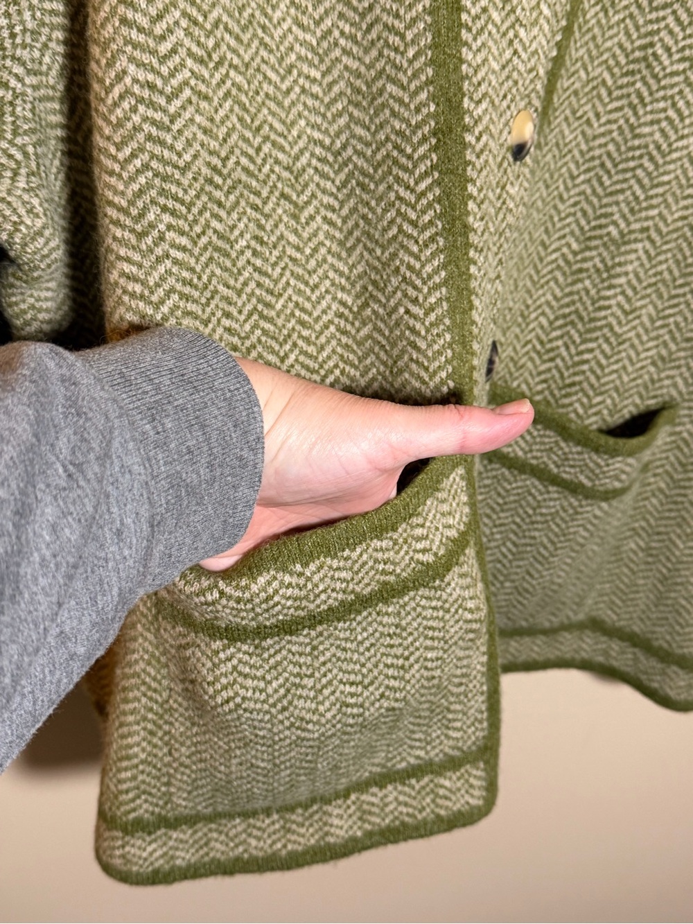 J Jill Cardigan Sweater 2X Green Herringbone Wool Blend Button Front - Picture 5 of 12